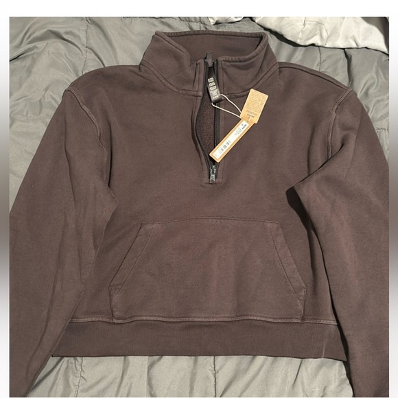 Skims Cotton French Terry Half Zip Dark Brown Iron - Picture 4 of 6